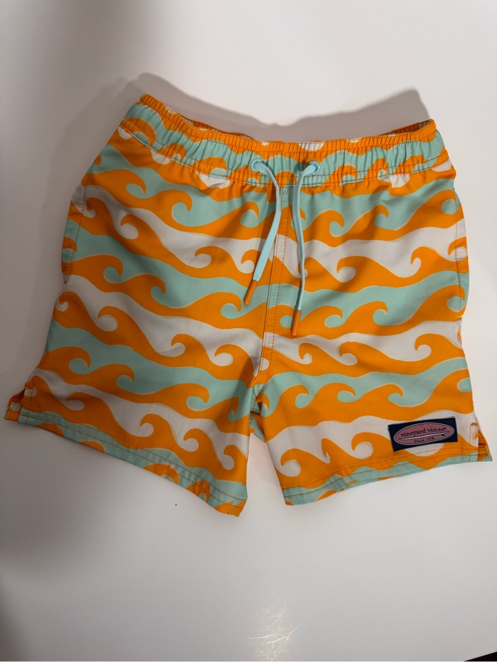 Vineyard Vines Orange & Aqua Wave Kids Swim Trunks